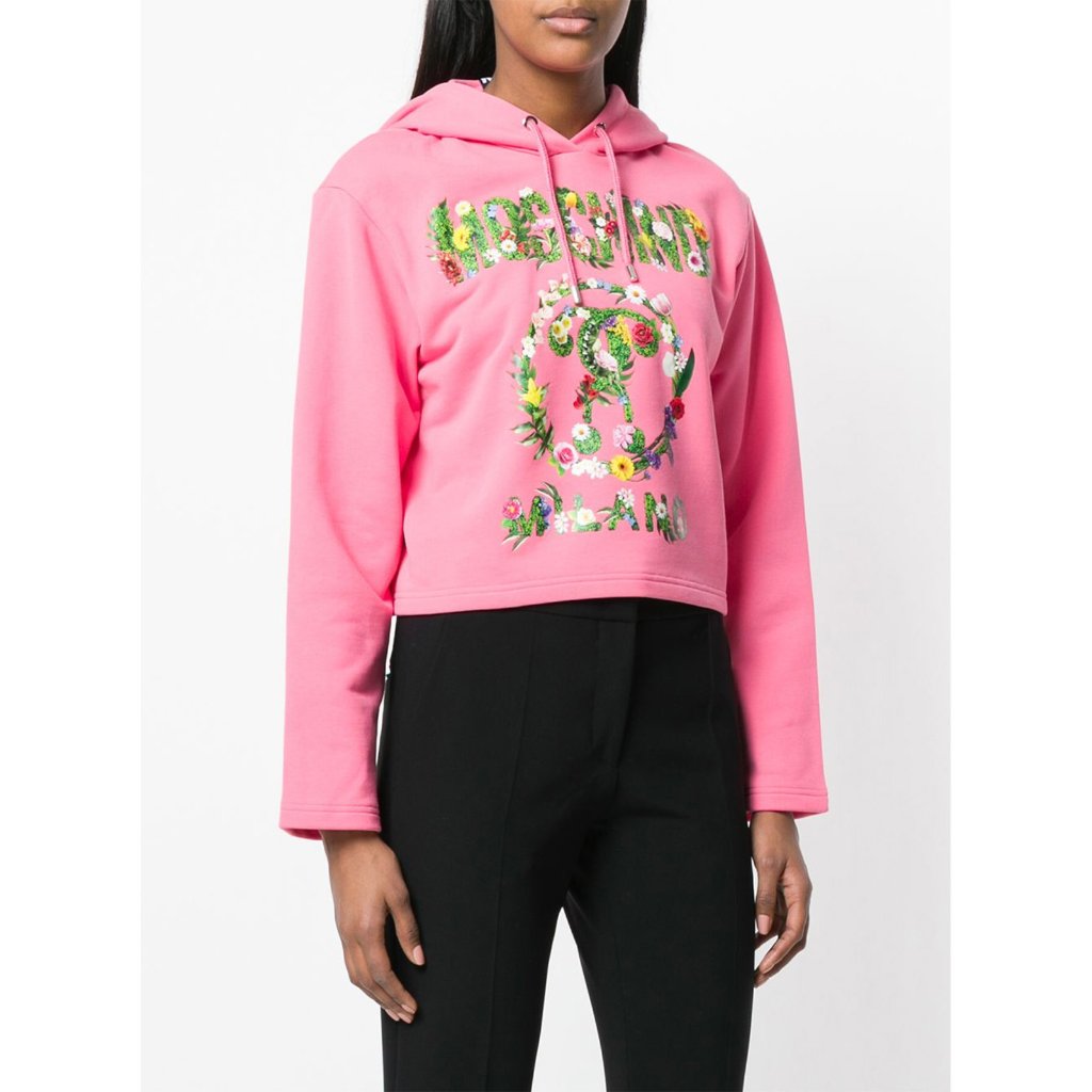 Moschino Sweatshirt Floral Question Mark Hoodie Pink Cotton Sz It 44 Us 10
